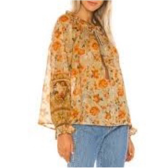 SPELL & The Gypsy Seashell Floral Semi Sheer Long Sleeve Fall Print Blouse - Picture 2 of 13